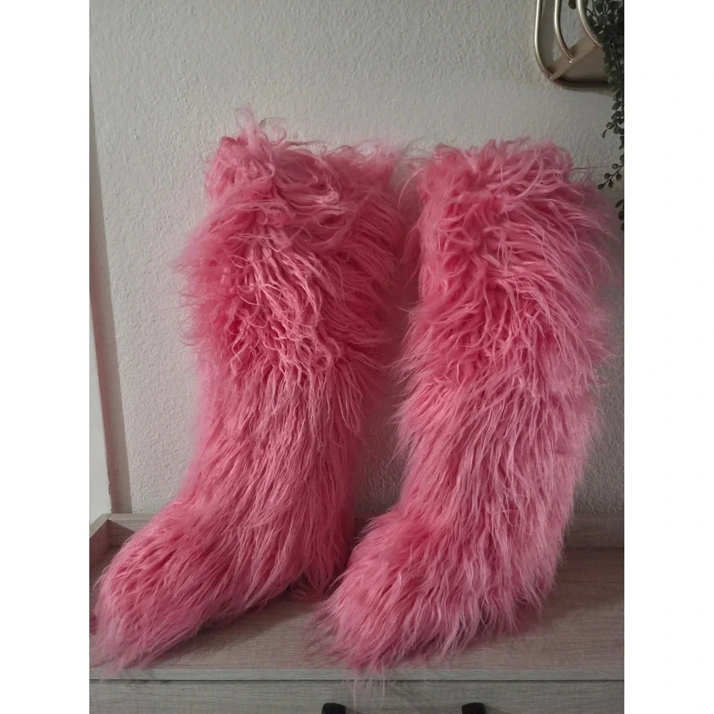 Valpeak Faux Fur Tall Furry Boots for Womens,Long Winter Boots‎ Size 41